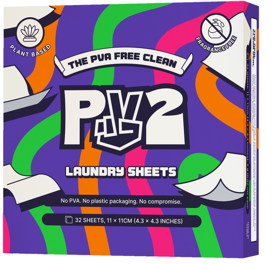 PV2 PVA-free laundry detergent sheets — purple 32-sheet box
