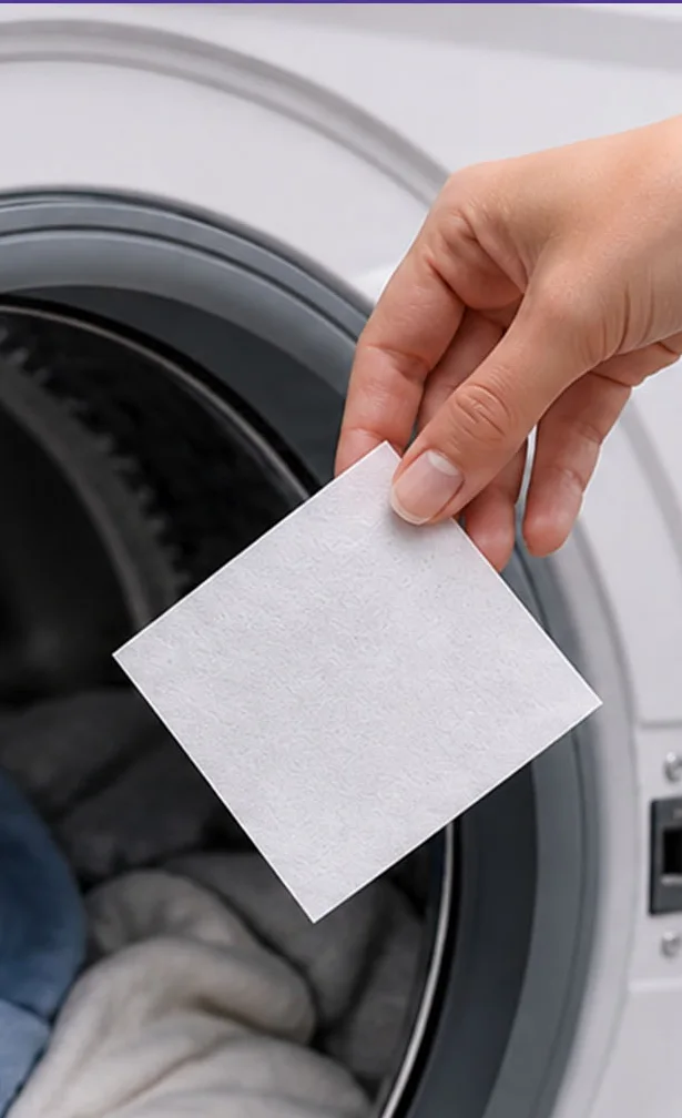 Dropping a PV2 sheet into the washing machine drum
